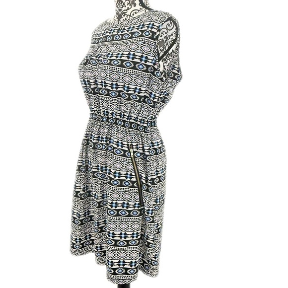 Feathers Boho Navy Blue and White Sheath Cinched Waist Mini Dress, L - Picture 4 of 9